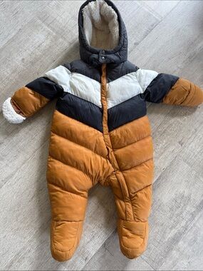 Orchestra Kids Puffer Snowsuit in Tan, Black & White